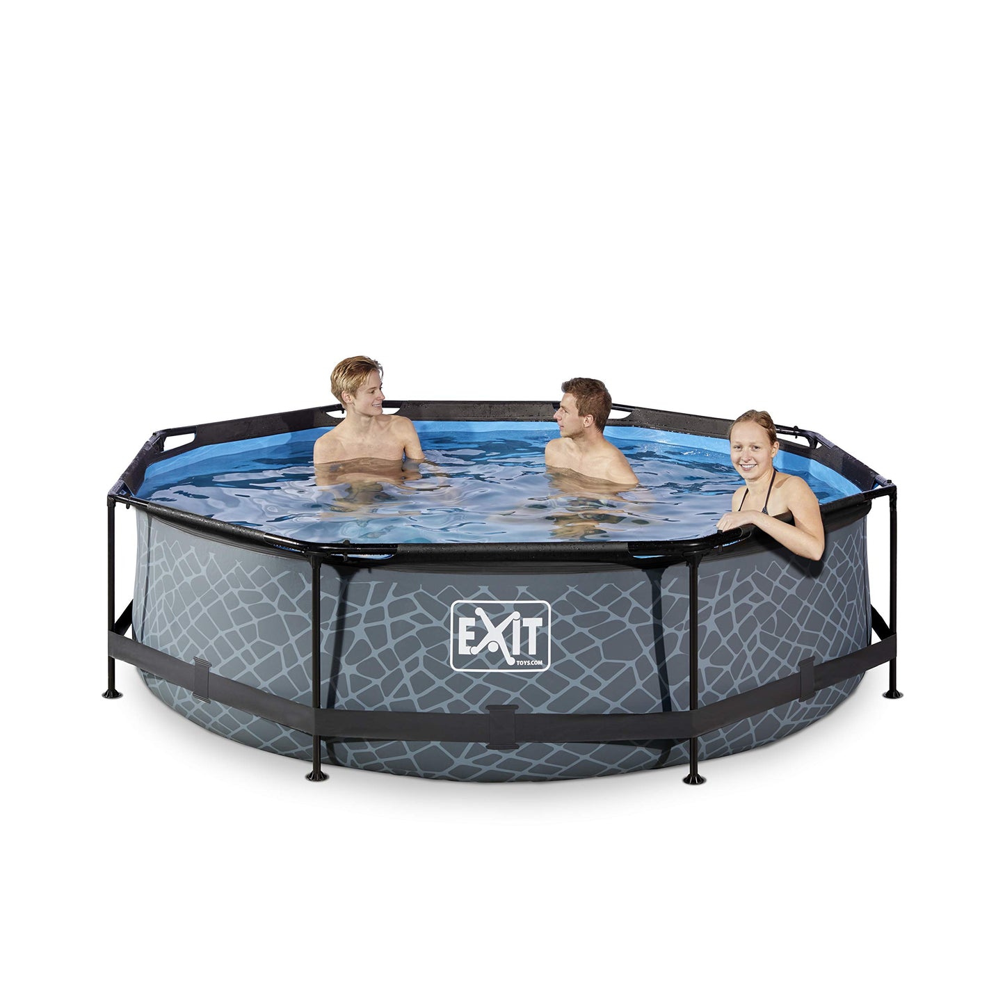 EXIT Toys Soft Grey Pool - 300x200x65cm - Rechteckiger, Kompakter Rahmenpool mit Kartuschenfilterpumpe - Leicht Zugänglich - Für Kleinkinder Geeignet - Starker Rahmen - Einzigartiges Design - Grau