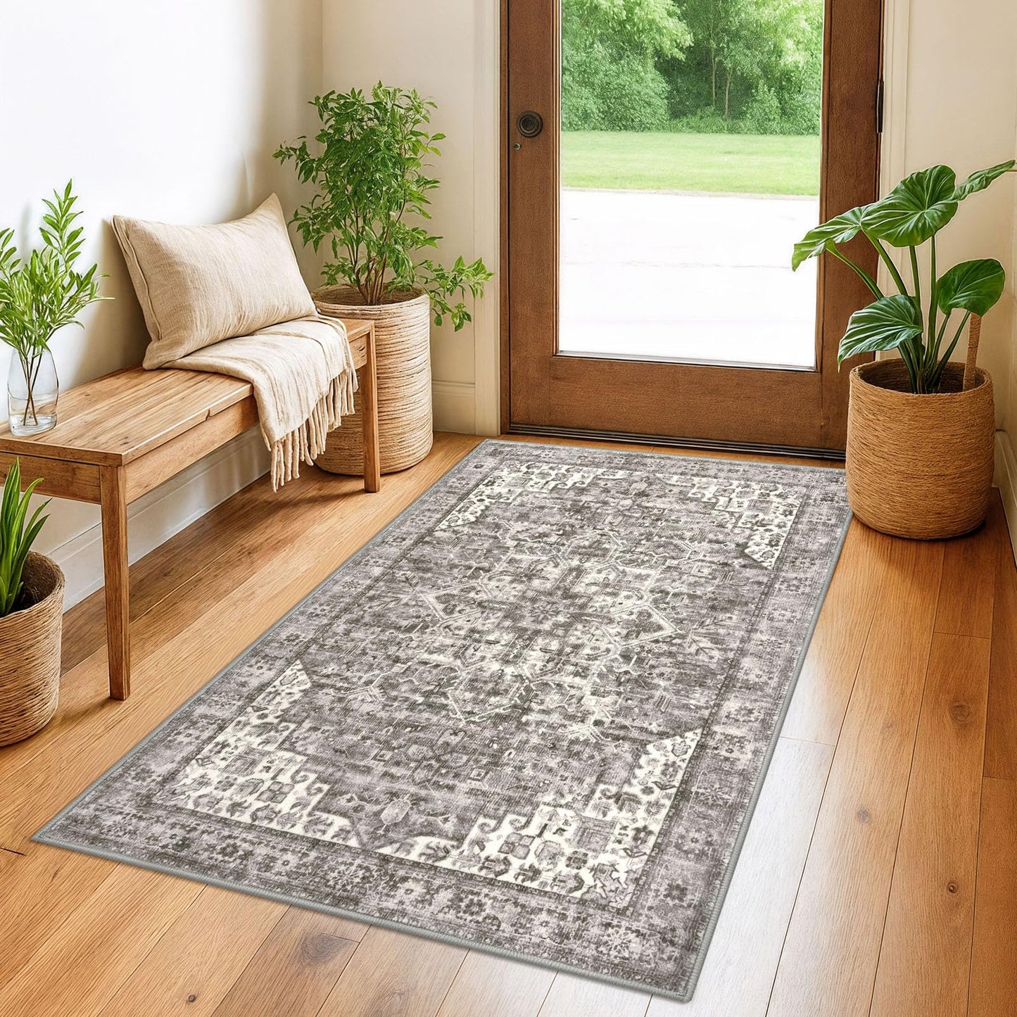 2x3 Blue Washable Rug for Entrance, Soft Traditional Area Rug, Non-Slip Printed Kitchen Rugs, Low-Pile Medallion Indoor Door Mat, Small Farmhouse Carpet for Entryway Kitchen Foyer Bedside