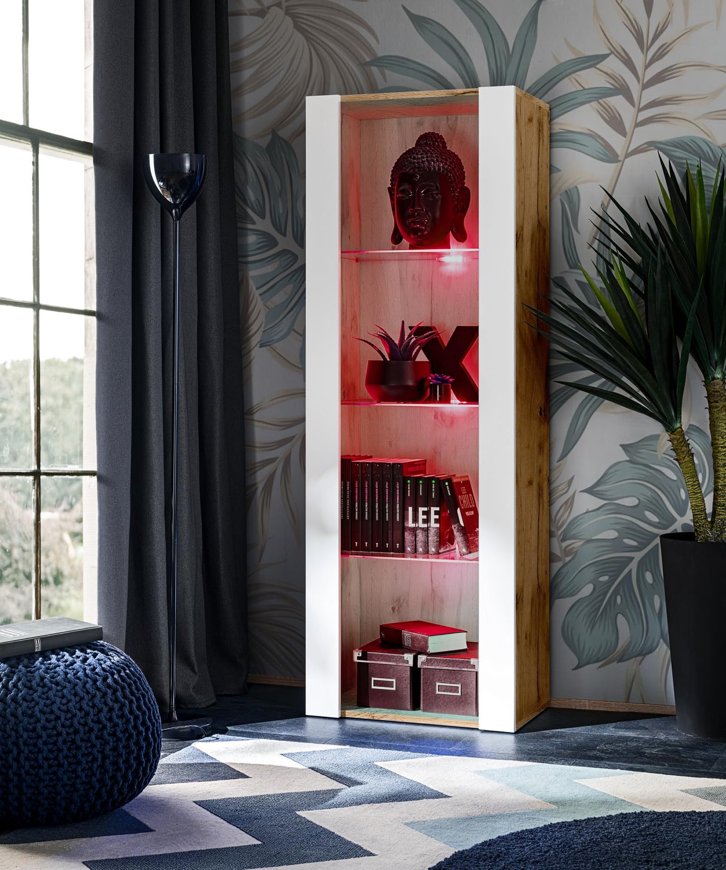 Komodee Tivoli Medio Wall Unit Living Room Set, Black/Black, Width 245 cm x Height 159 cm x Depth 35 cm, LED Blue, for Living Room, Bedroom
