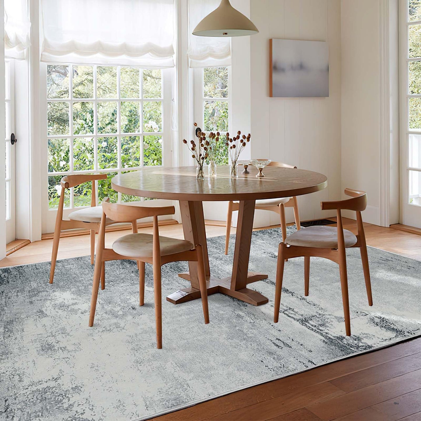 Guchuang Bedding Living Room Rug 140 x 200 cm, Grey Green Rug Vintage Mottled Smudged Design Short Pile Rugs, Washable Non-Slip Rugs for Bedroom