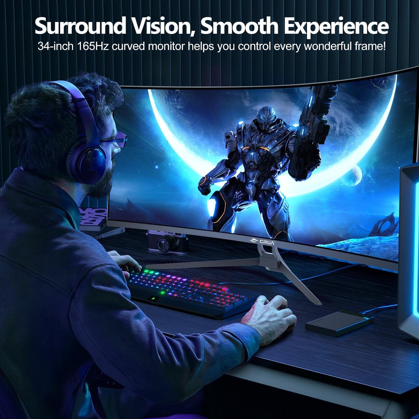 32 Zoll Curved Gaming Monitor, 1K Full HD 1080P (1920x1080), 240Hz, 1ms, 1500R, AdaptiveSync, DCI-P3 90%, SRGB100%, Eye Care