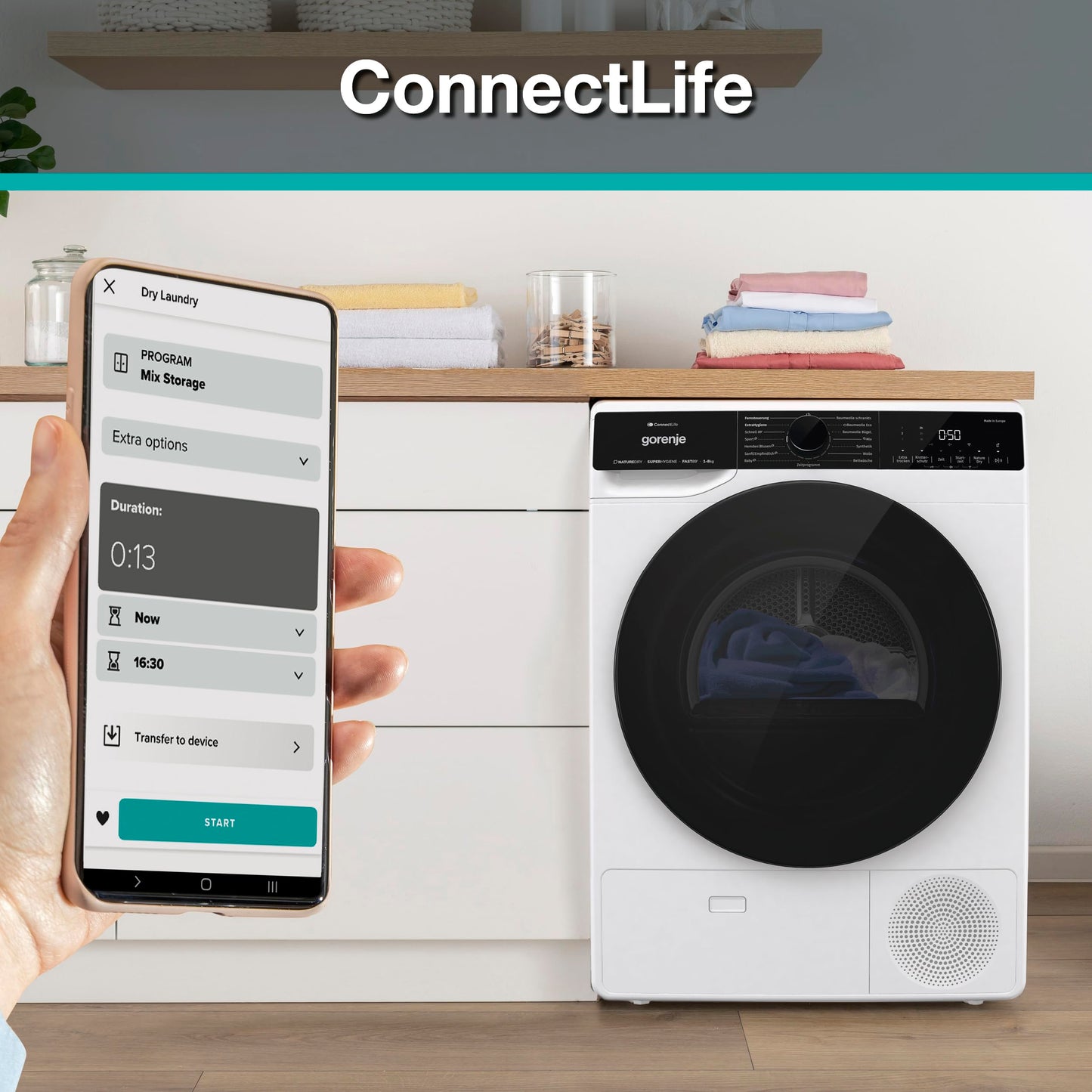 Gorenje DPNE82/GN Trockner/Kondensation mit Wärmepumpe / 8kg / 16 Programme/WIFI/Made in Europe/WaveActive Trommel/TwinAir/Feuchtesensor/Naturedry/LED Display/EEK: A++