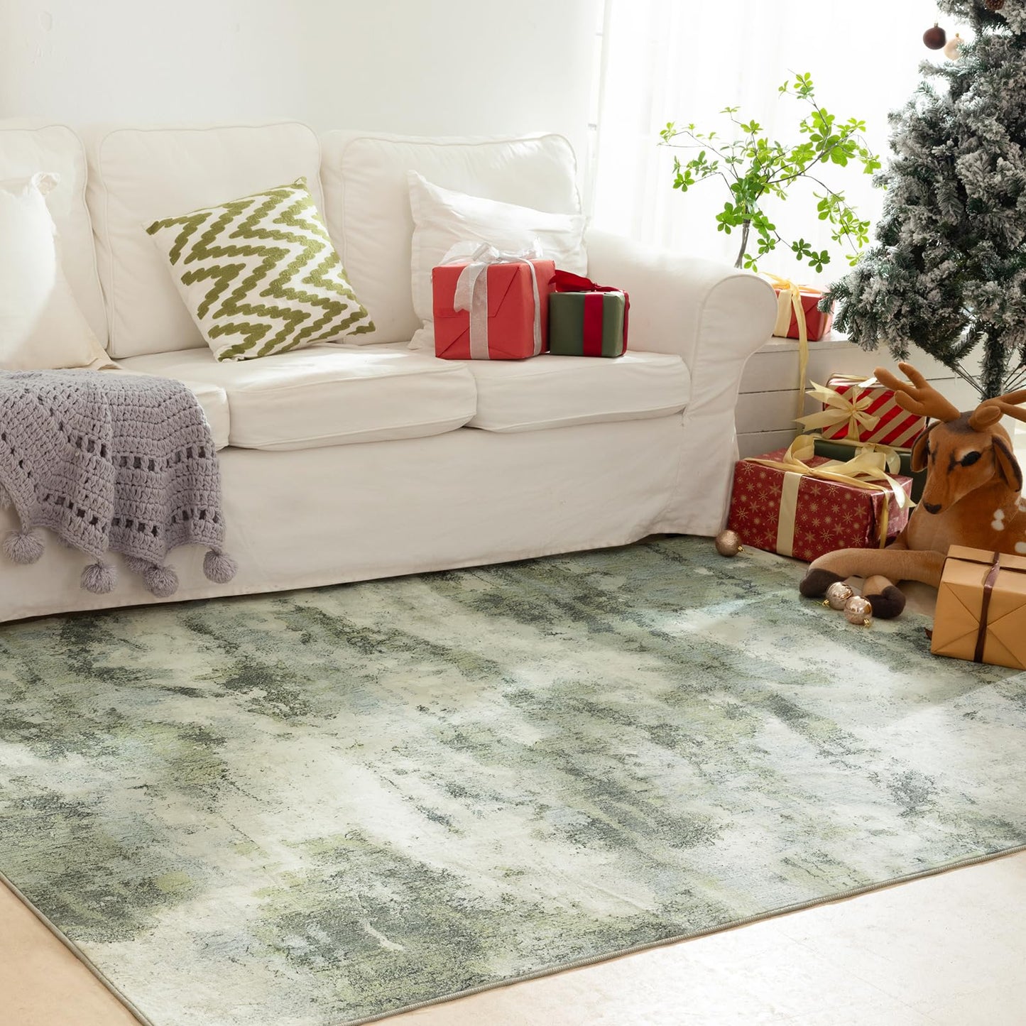 UMINEUX Washable Area Rug 5'x7' Large Modern Abstract Living Room Rug with Anti-Slip Rubber Backing, Ultra Soft Low Pile Rugs Carpet for Dining Room Bedroom Home Office Decor