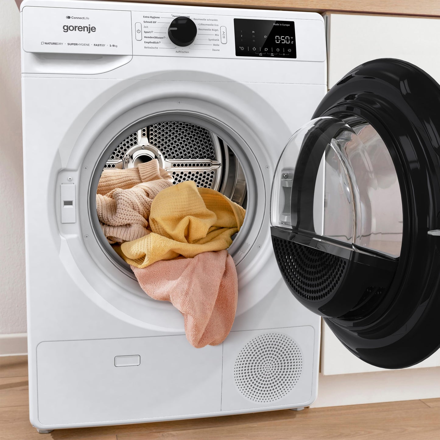 Gorenje DPNE82/GN Trockner/Kondensation mit Wärmepumpe / 8kg / 16 Programme/WIFI/Made in Europe/WaveActive Trommel/TwinAir/Feuchtesensor/Naturedry/LED Display/EEK: A++
