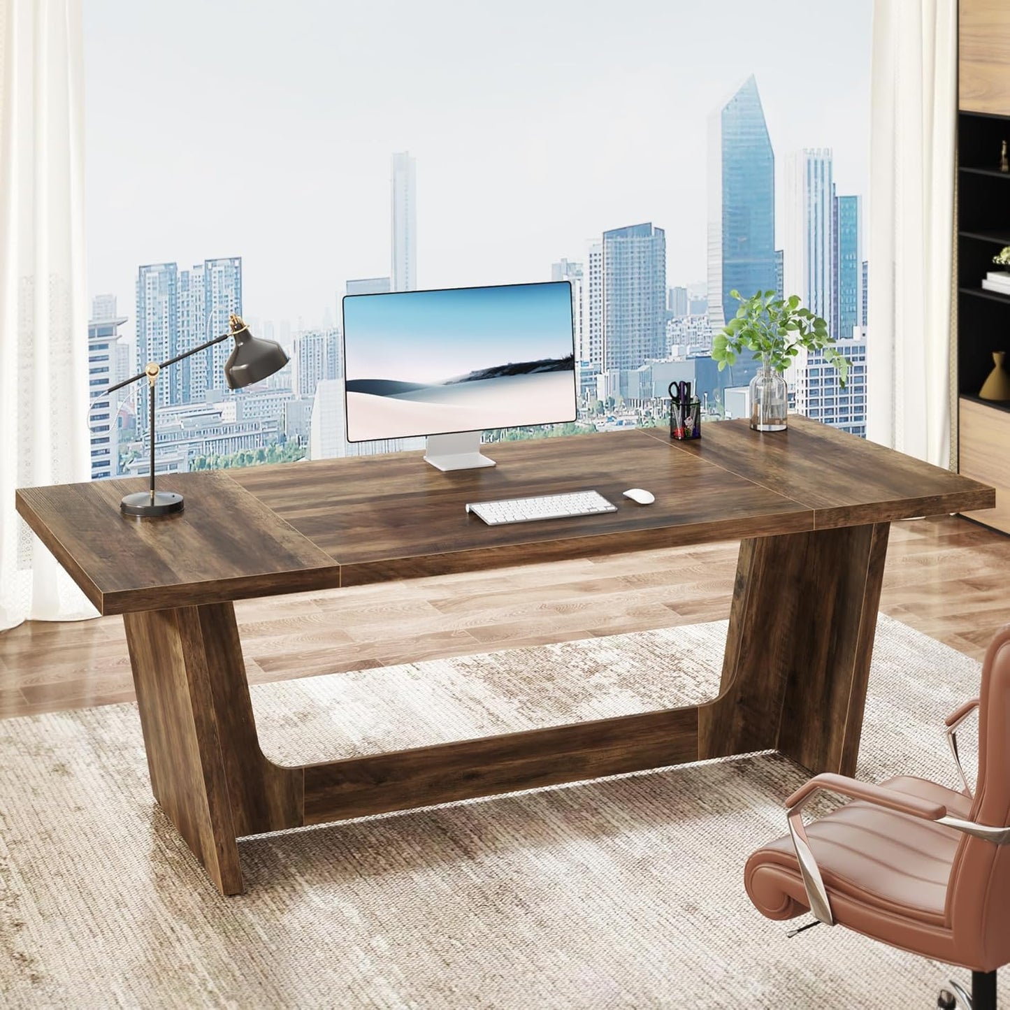Tribesigns Computer Desk, 180 x 79 x 75 cm, Large Desk, PC Table, Office Table, Work Table, Dining Table, Office Furniture, Computer Desk, Conference Table for Home Office, Rustic Brown