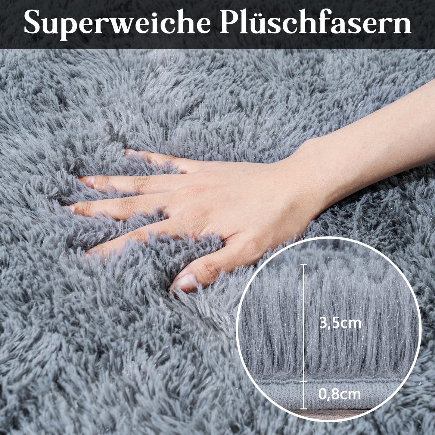 BSGIFT High Pile Rug, Grey, 160 x 230 cm, Shaggy Long Pile Fluffy Rug, Living Room, Modern Living Room Rug, Bed Rug, High-Pile Carpet, Non-Slip for Bedroom, Children's Room