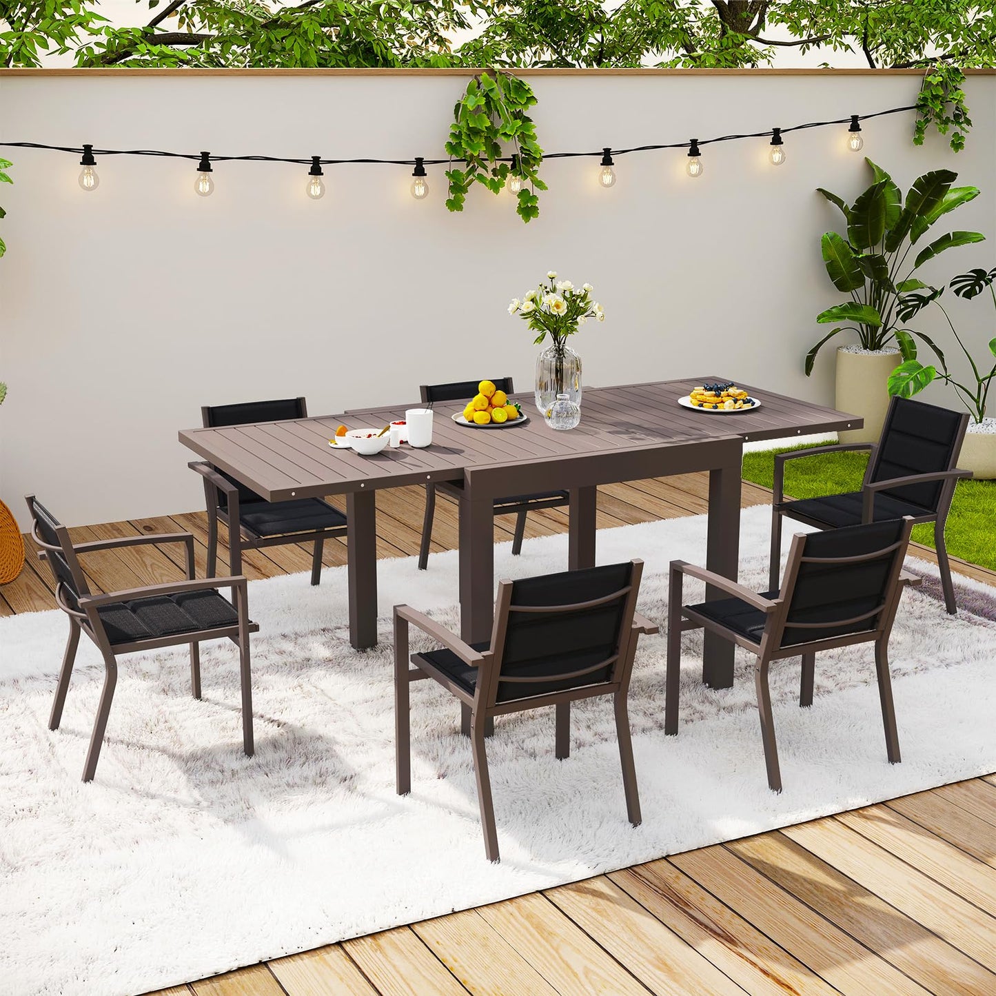 Devoko Garden Furniture Set for 8 People, 8 + 1 Aluminium Table and Chairs Set, Balcony Furniture, 8 Stackable Garden Chairs and 1 130/260 cm Stretchy Garden Table, Patio Furniture Sets Outdoor
