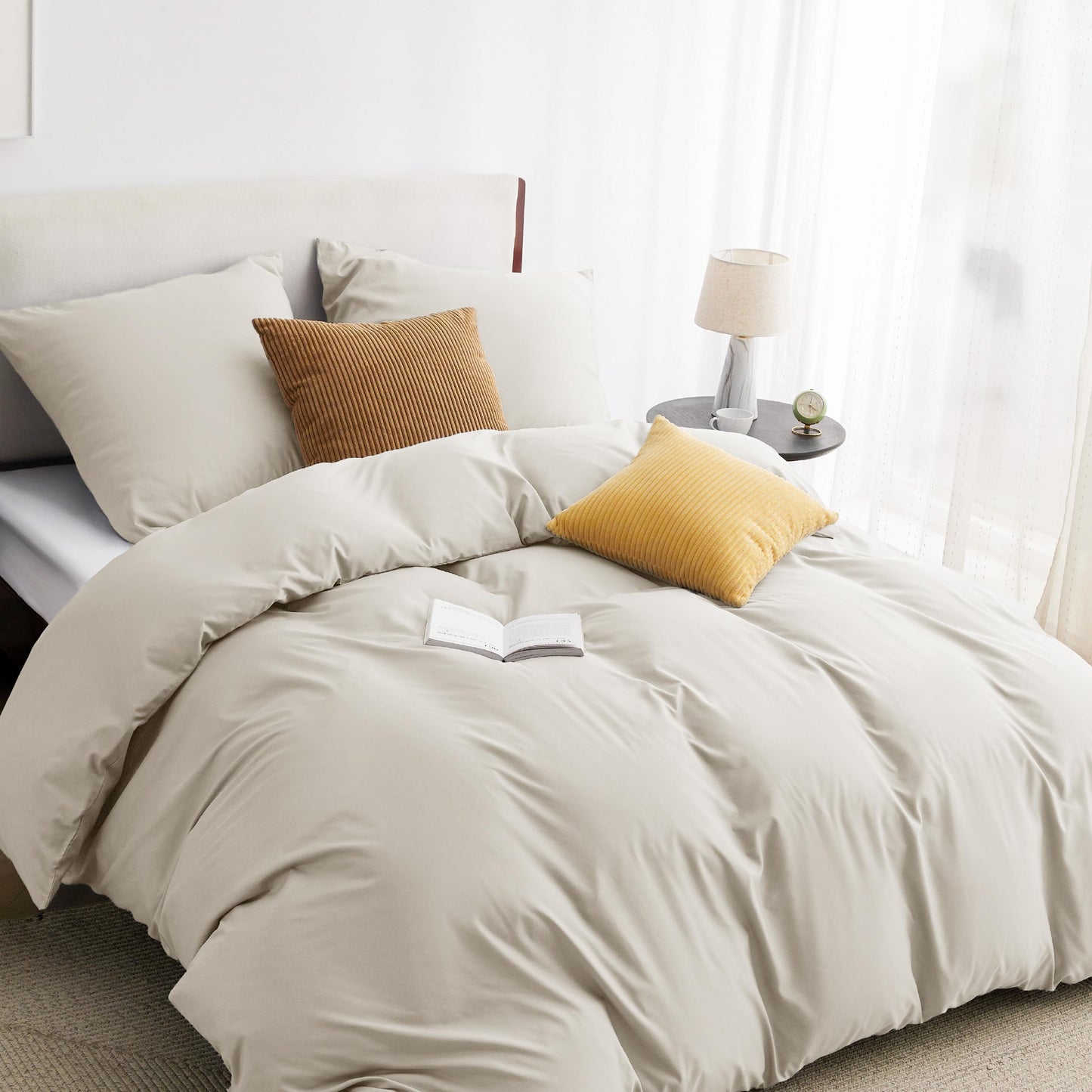 Bedsure Bed Linen 135 x 200 cm, 4-Piece Anthracite Bed Linen, 2 Duvet Covers 135 x 200 cm and 2 Pillowcases 80 x 80 cm, Oeko-Tex Bed Linen Sets, Polyester Microfibre with Zip