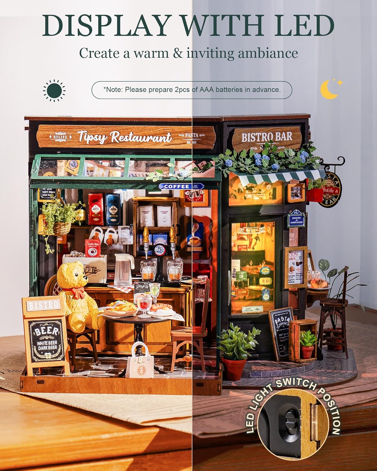 Rolife Miniatur Haus Selber Bauen Tipsy Restaurant - DIY Puppenhaus Tiny House Bausatz Mini Haus Home Desk Bücherregal Dekoration Idee