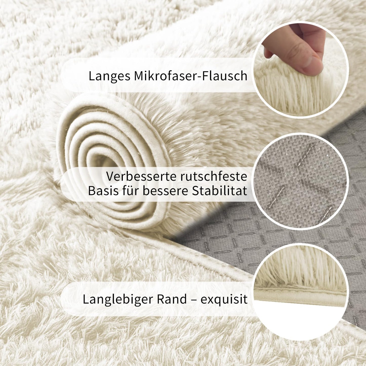 High Pile Living Room Rug, 140 x 200 cm, Cream Fuzzy Shaggy Fluffy Rug for Bedroom Rugs, Modern Plush Living Room Rug, Bed Rug, High-Pile Carpet, Non-Slip for Children's Room