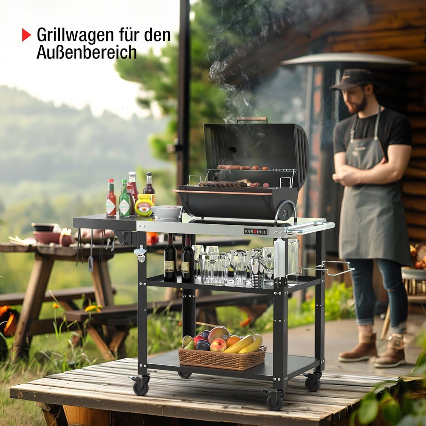 Three-tier movable dining trolley table