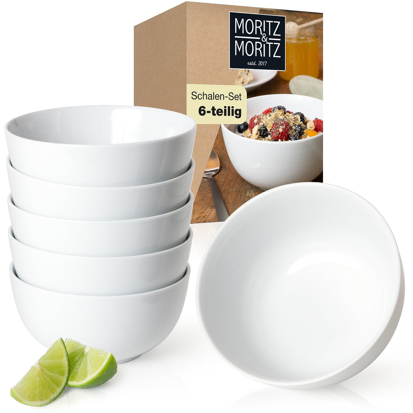 Moritz & Moritz BASIC Kaffeetassen Set 6-teilig - ca. 300ml aus hochwertigem Porzellan in klassischem Weiß - Perfekt für Kaffee, Tee, heiße Schokolade, Cappuccino