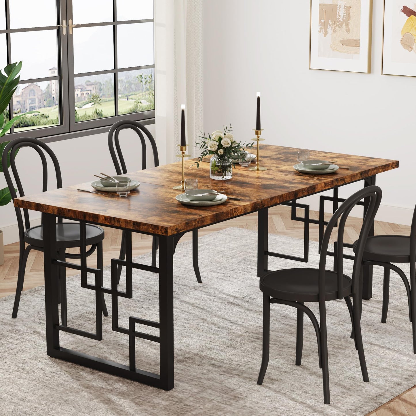 Tribesigns Dining Table for 6 People, Living Room Table, 160 x 80 x 75 cm, Rectangular Kitchen Table, Dining Table for Dining Room and Kitchen, Living Room, Industrial Design, Rustic Brown