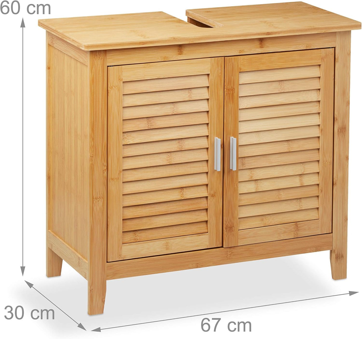 Relaxdays Bamboo Vanity Unit H x W x D: 60 x 67 x 30 cm, 1 Large Compartment, 2 Doors, Magnetic, Bathroom Cabinet, Natural
