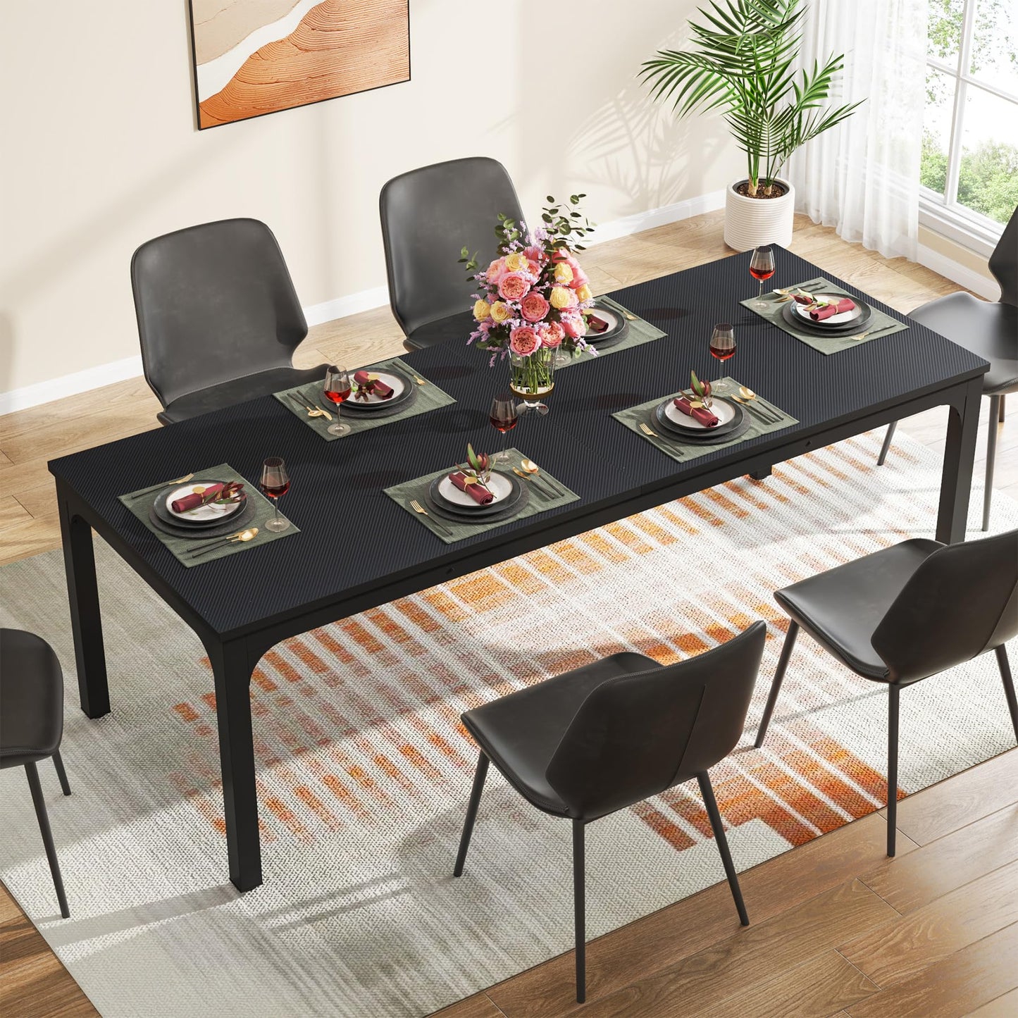 Tribesigns Dining Table, Industrial Kitchen Table for 4-6 People, 200 x 70 x 75 cm, Rectangular Dining Table for Dining Room, Kitchen, Living Room, with Heavy Duty Metal Legs, Oak