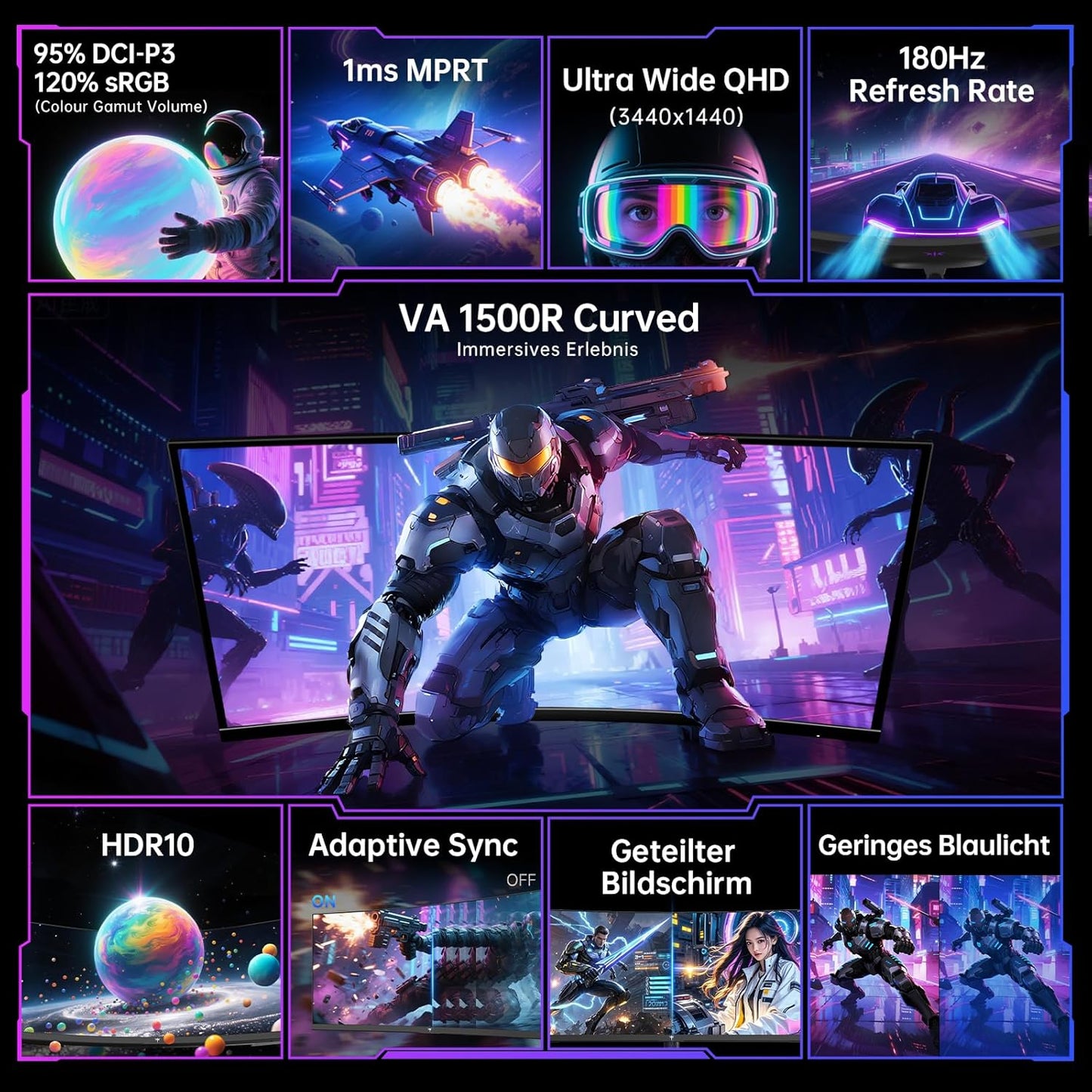 KTC 32 Zoll Monitor Curved 1000R, 2K WQHD (2560x1440p) 240Hz Gaming Monitor, 1ms, Adaptive Sync, 122% sRGB, 4000:1 Kontrast, 2 x DP 1.4 (240Hz), 2 x HDMI 2.0 (144Hz), Unterstützung von Tilt und VESA