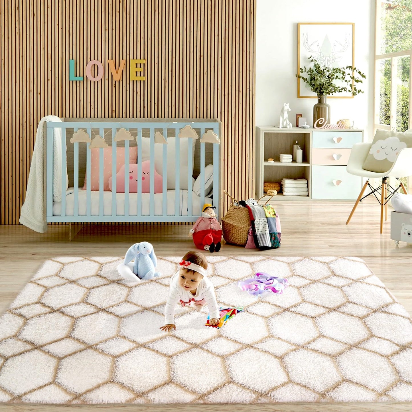 BYBSRLL Checked Rug Pink and White 120 x 180 cm High Pile Soft Fluffy Cuddly Rug Washable Rug Living Room Bedroom Children's Room Girls Non-Slip Rugs for Living Room