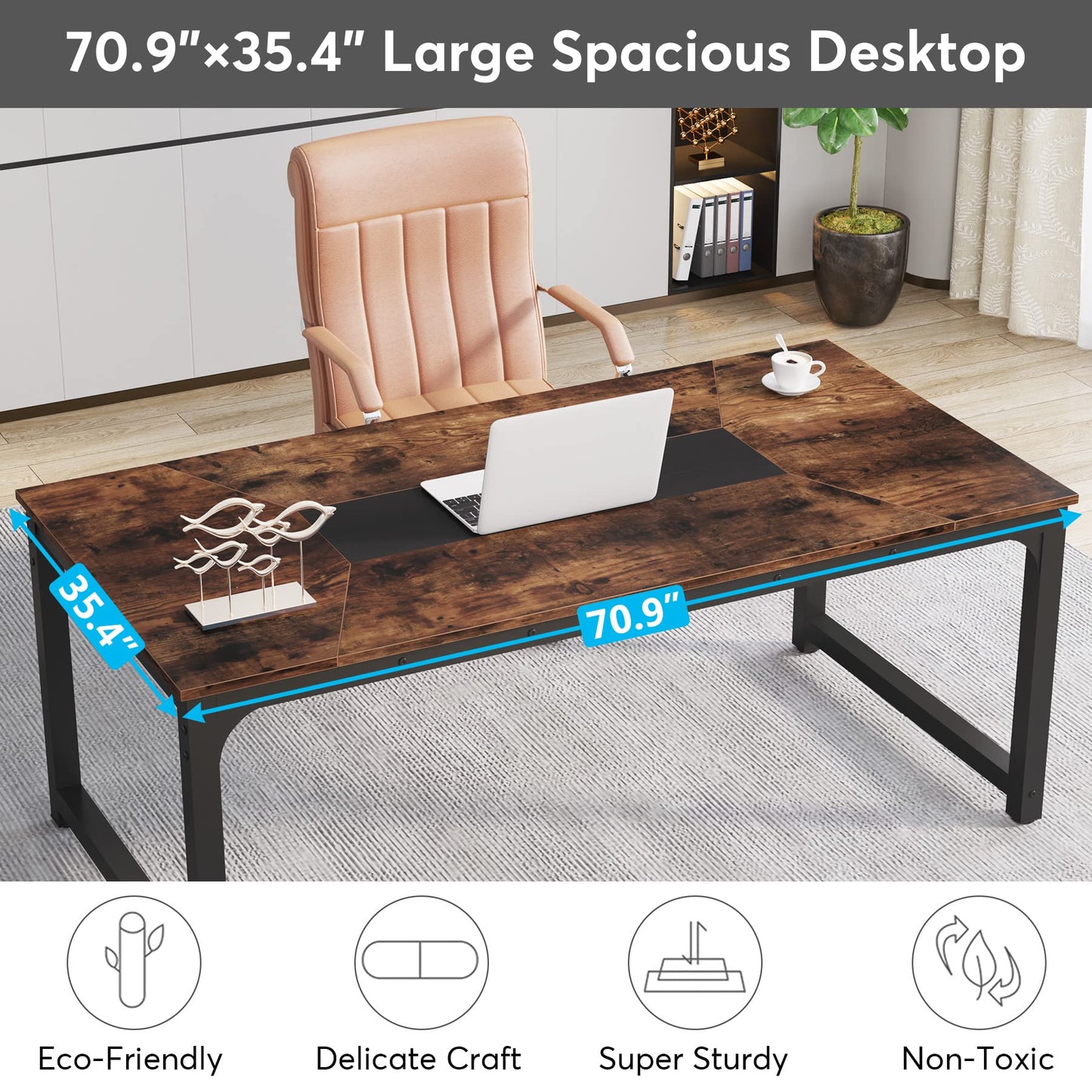 Tribesigns Computer Desk, 180 x 90 x 77 cm, PC Table, Office Table, Work Table, Dining Table, Office Furniture, Computer Desk, Conference Table for Home Office, Home Desks, Rustic Brown