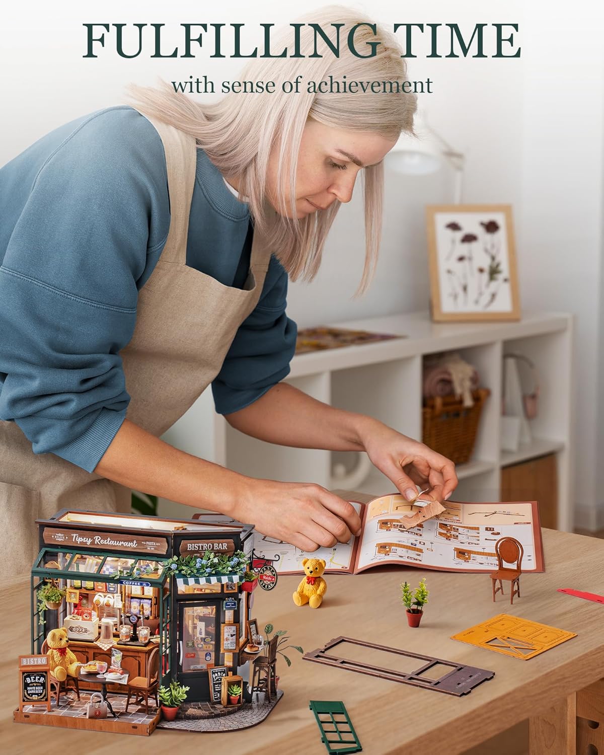 Rolife Miniatur Haus Selber Bauen Tipsy Restaurant - DIY Puppenhaus Tiny House Bausatz Mini Haus Home Desk Bücherregal Dekoration Idee
