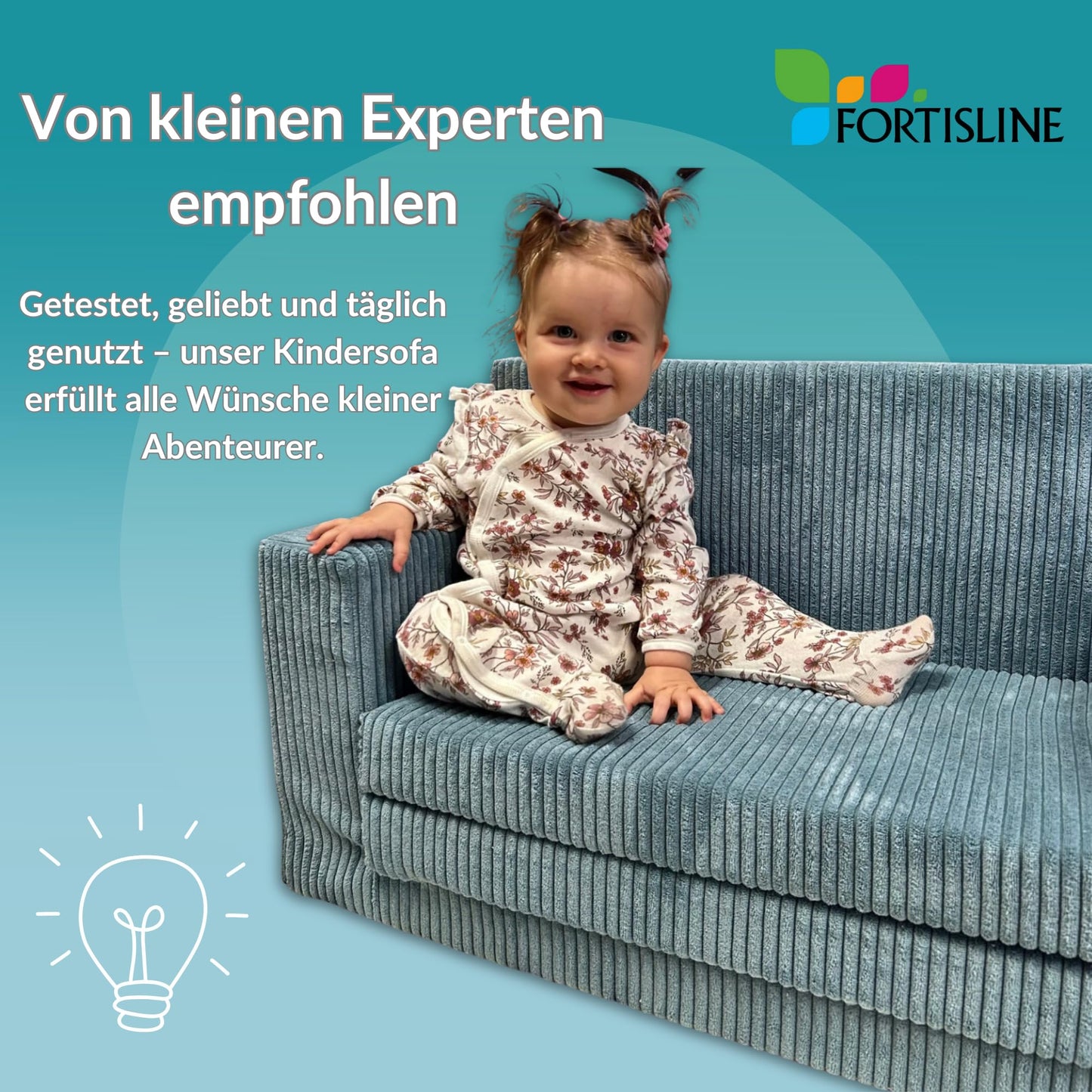FORTISLINE - Kindersofa ausklappbar 83x47x43cm Oeko-TEX - Spielesofa für Kinder 2in1 - Kindercouch Aufklappen Bettfunktion - Schlafcouch aus Schaumstoff - Kuschel-Cord - Viele Muster (Grau)