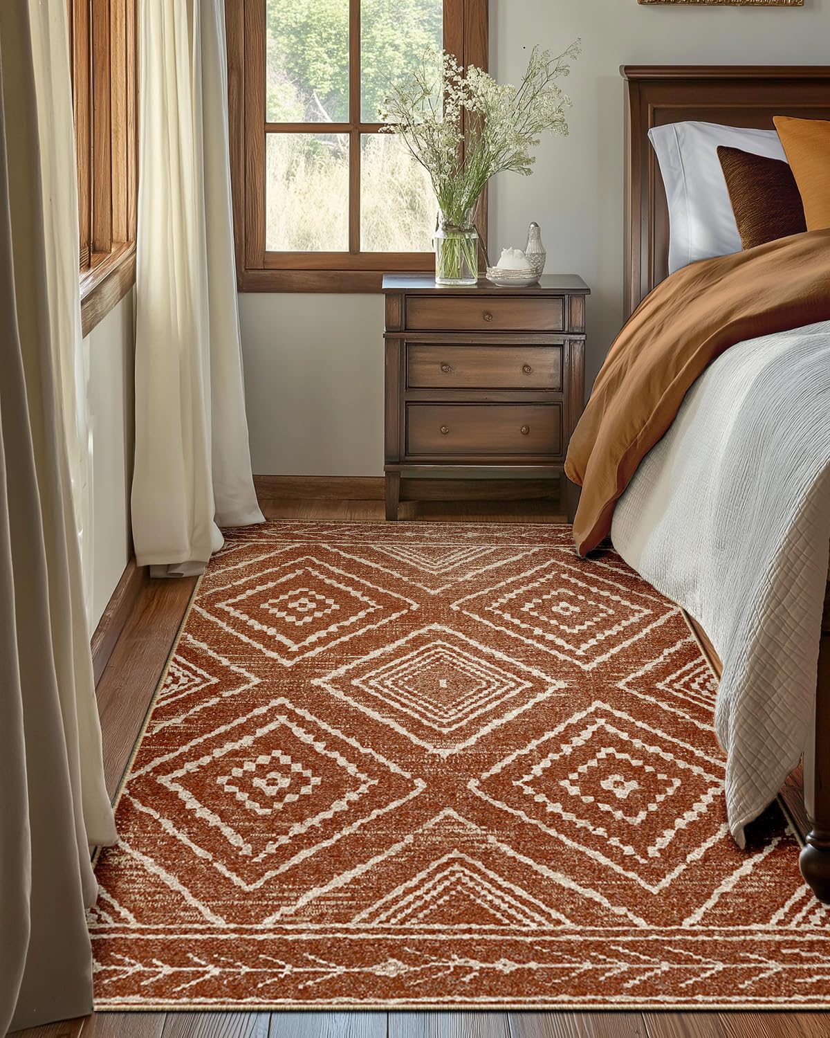 DEFYNEE Teppich Wohnzimmer 120 x 180 cm – Waschbarer Kurzflor Teppich, rutschfest, Vintage & Boho Stil, Pflegeleicht – Für Flur, Wohnzimmer, Schlafzimmer & Esszimmer, Dunkelblau