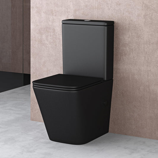 doporro Stand-WC mit Spülkasten komplett S112T schwarz matt inkl. Softclose Absenkautomatik 36x63x82cm Stand-Toilette schwarz matt spülrandlos
