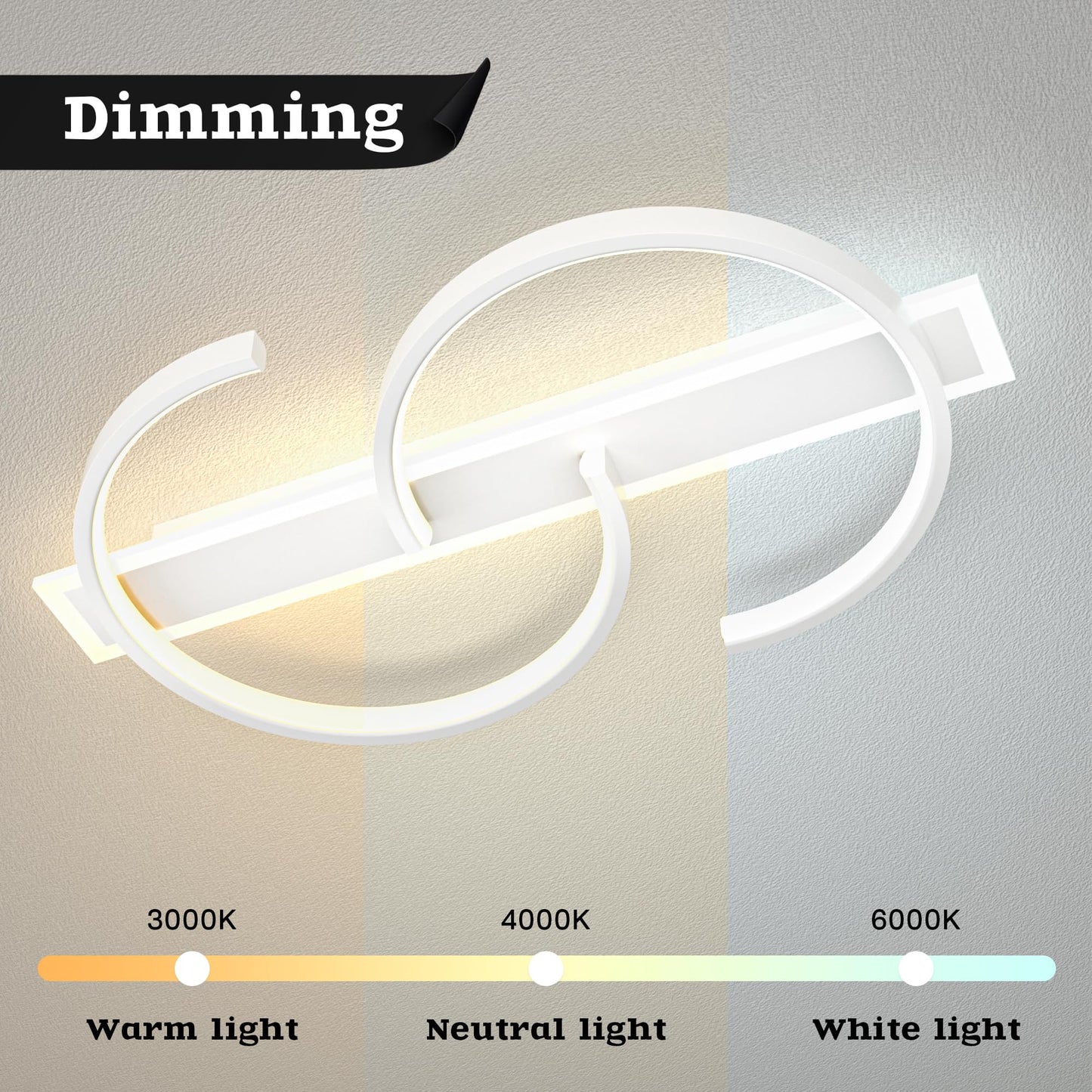 LUOLONG LED Deckenleuchte Dimmbar Deckenlampe Schwarz Wohnzimmerlampe 35W mit Fernbedienung 2-Ringen kreis Deckenleuchte Schlafzimmerlampe Arbeitzimmer Büro Modern Led deckenbeleuchtung-40cm Schwarz