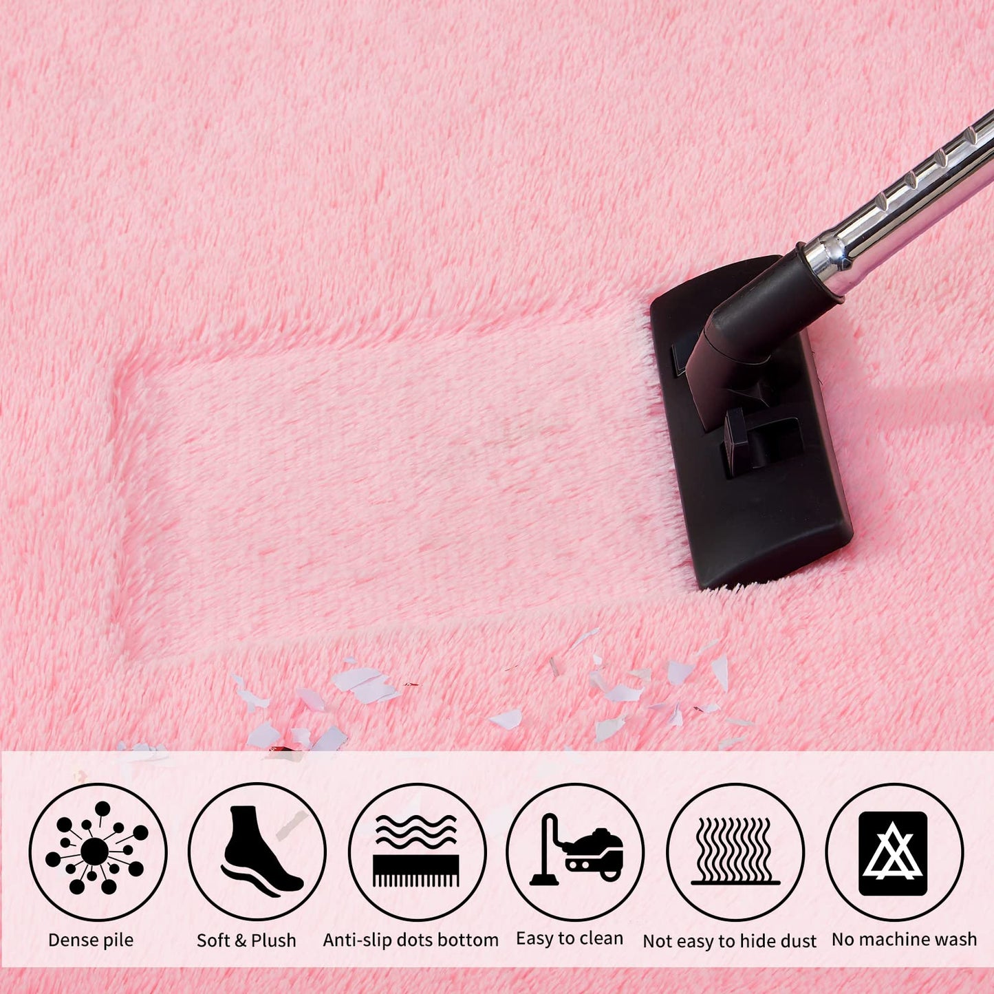 Obundi Pink Rug, Fluffy Living Room, Rugs, Teenager's Room, Girls, Soft Non-Slip Bedroom Carpet, Office, Small Rug (Pink, 60 x 120 cm)