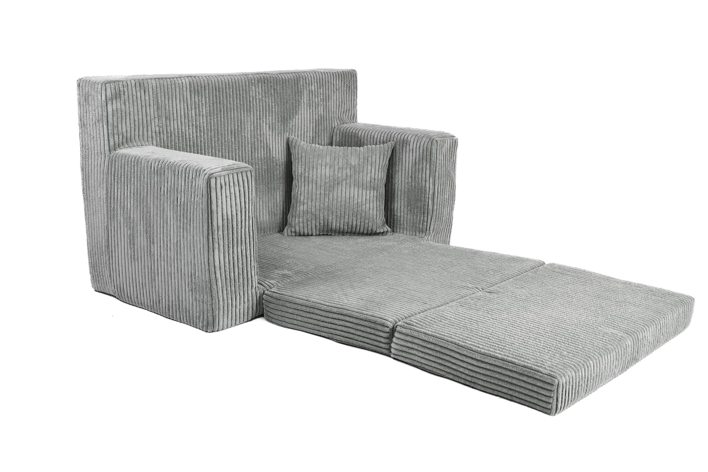 FORTISLINE - Kindersofa ausklappbar 83x47x43cm Oeko-TEX - Spielesofa für Kinder 2in1 - Kindercouch Aufklappen Bettfunktion - Schlafcouch aus Schaumstoff - Kuschel-Cord - Viele Muster (Grau)