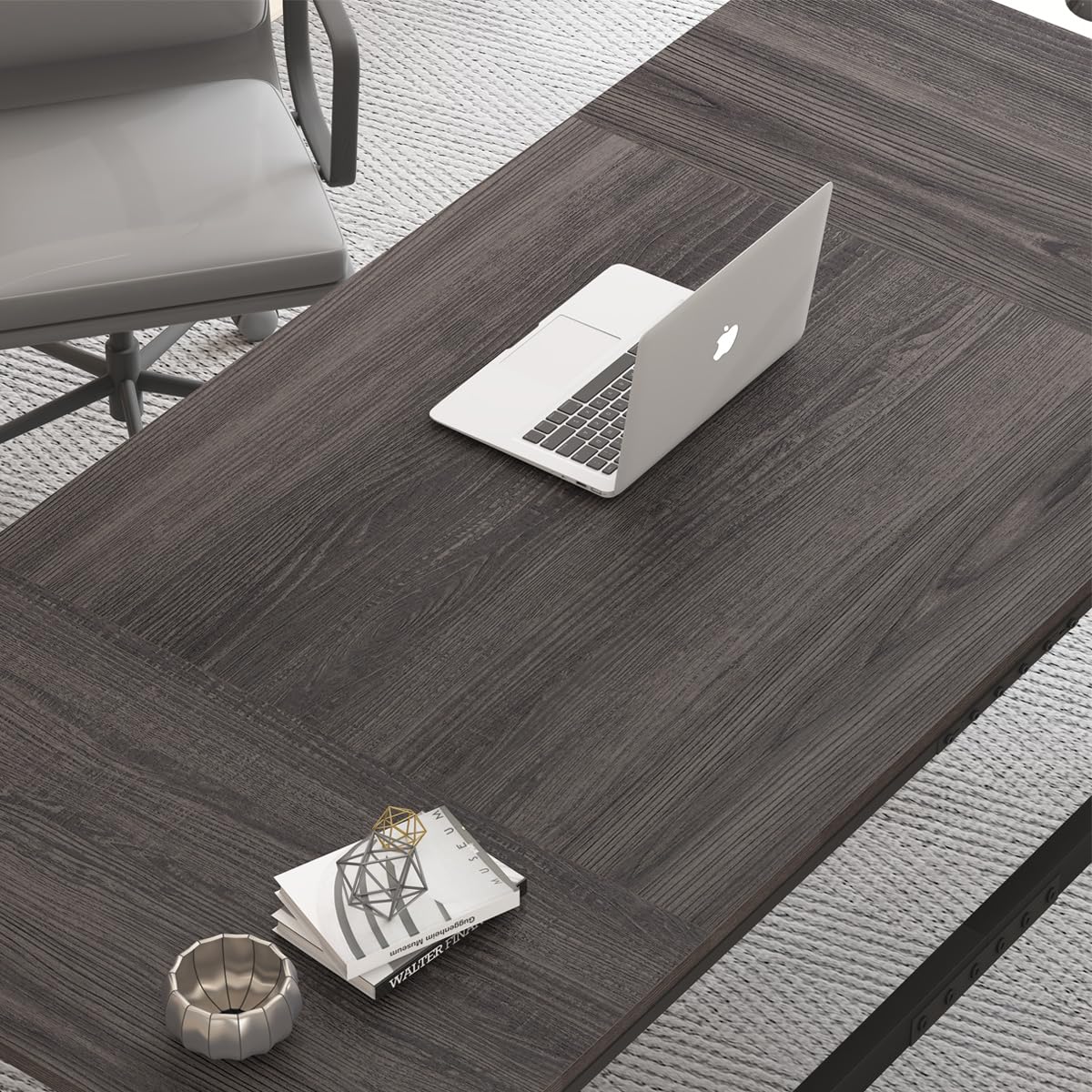 IBF Desk in Brown Colour with a Length of 70 Inches, Industrial Large Double Metal and Wood Desk for Computer, Long Office Table for Home