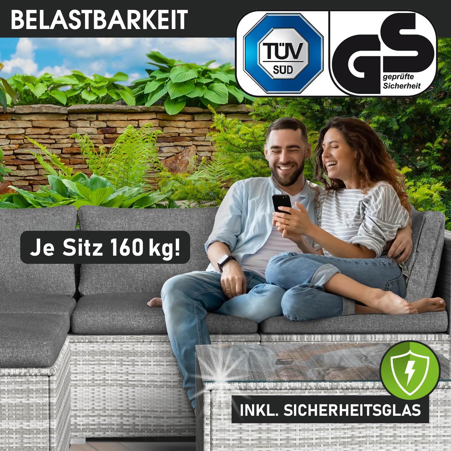 BRAST® Gartenmöbel Lounge Set | 4-5 Personen viele Modelle & Farben | inkl. extra Dicke Kissen | TÜV geprüft | Outdoor Loungemöbel Sitzgruppe Essgruppe Garnitur | Harmony Schwarz