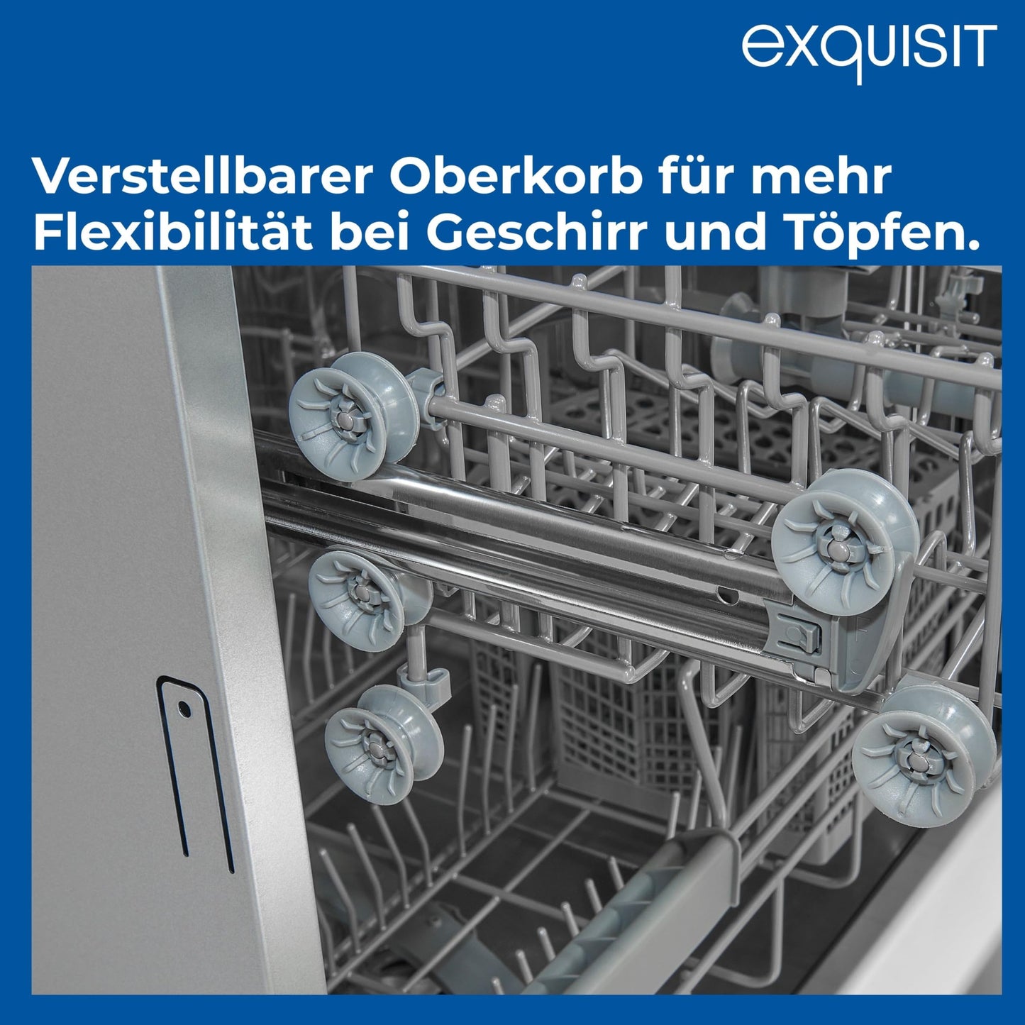 Exquisit PRO GSP56314-030C Dishwasher 60 cm, Undermountable, Energy Efficiency Class: C, 14 Place Settings, Cutlery Drawer, Automatic Door Opening, Delay Start, 11 Litres, Silver