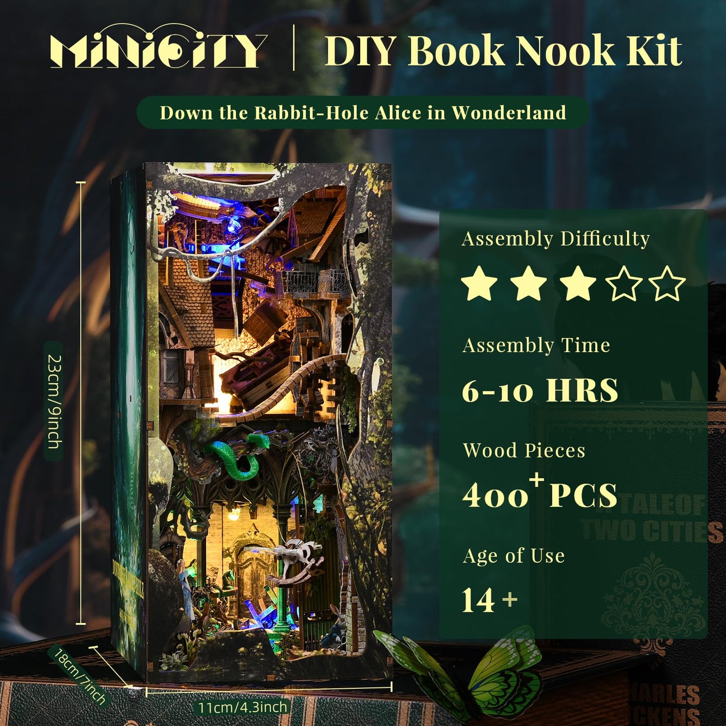 MiniCity Book Nook Kit, DIY Miniature Dollhouse Booknook Kit, 3D Wooden Puzzle Bookend Bookshelf Insert Decor for Teenagers and Adults (Library of Gods Max)