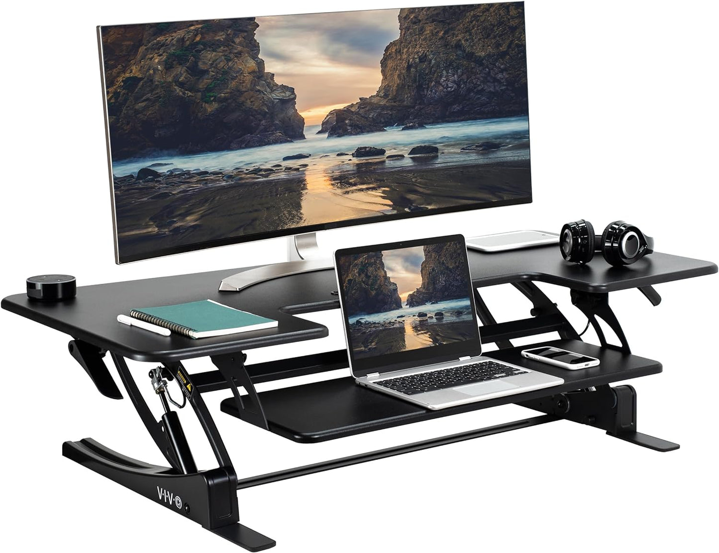 VIVO Black Height Adjustable 36 inch Stand up Desk Converter Quick Sit to Stand Tabletop Dual Monitor Riser, DESK-V000V