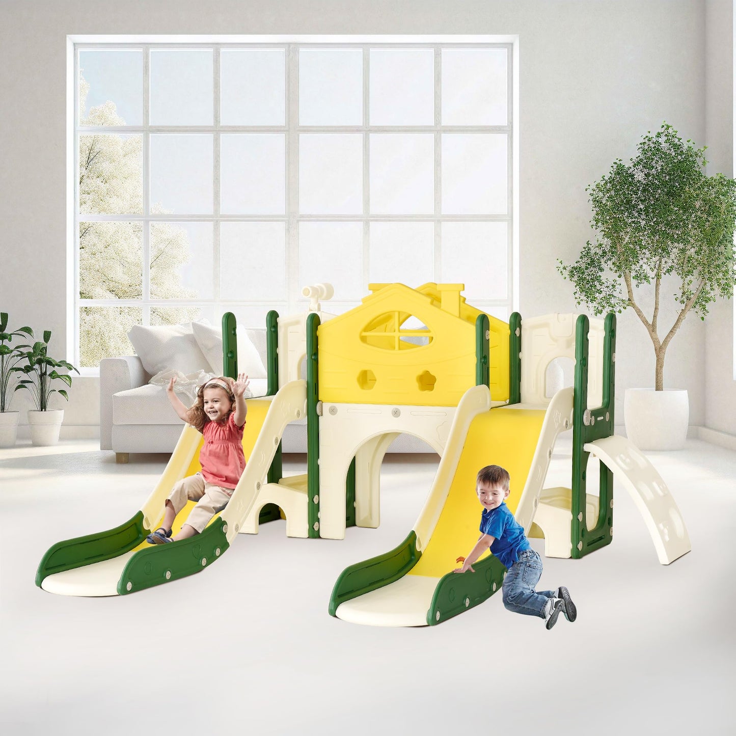 BestAlice 4 in 1 Kinderrutsche Set für Outdoor und Innen, Spielplatz mit Schaukel, Basketballkorb, Kletterleiter, Indoor- und Outdoor-Spielset, 18 Monate + (Blau)