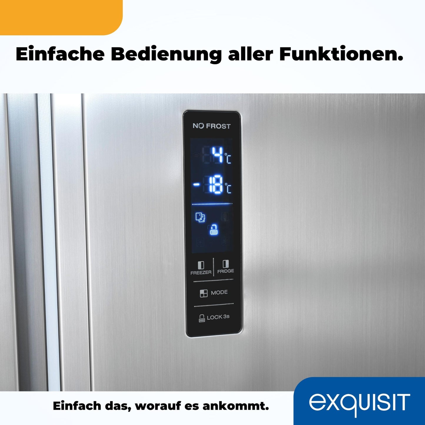 Exquisit Side-by-Side Fridge, Fridge-Freezer, NoFrost, 442 Litres, Quick Freeze, Alarm, 4-Star Freezer, LED Display, SBS546-040E inoxlook-az