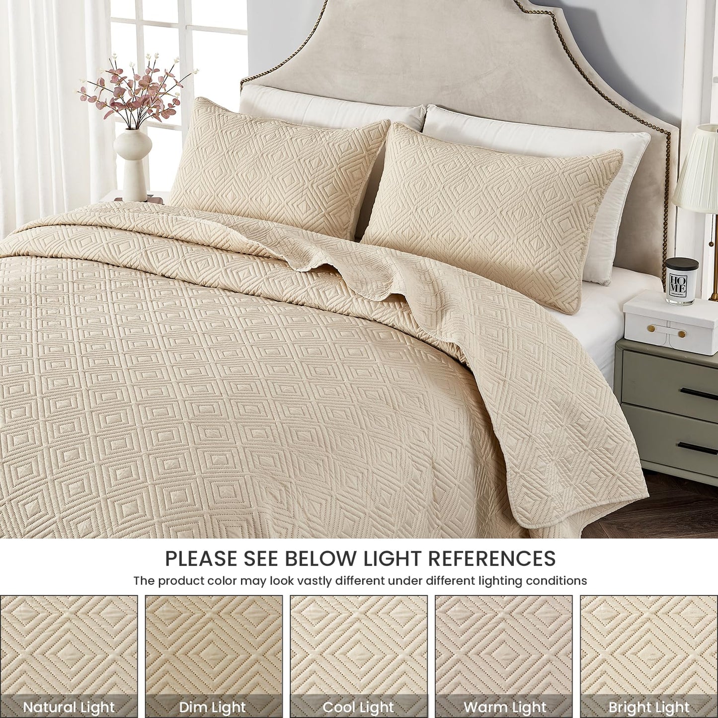 Qucover Tagesdecke Bettüberwurf 220x240cm Grün, Bedspreads aus Mikrofaser, Bettüberwuf Set mit 2 Kissenbezügen 50x75cm,Steppdecke bei 3D-Ultraschal genäht, Sofaüberwurf Bettüberwurf Überwurfdecke