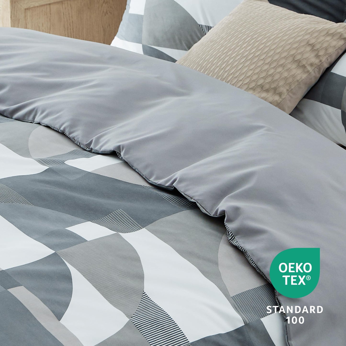 BEDSURE Bettwäsche 135x200 4teilig Bettbezug - Bettwäsche-Sets 135 x 200 cm 2er Set mit 2 Kissenbezüge 80x80cm, ÖKO-TEX Wendebettwäsche Bedding Zweige Grau Muster mit Reißverschluss
