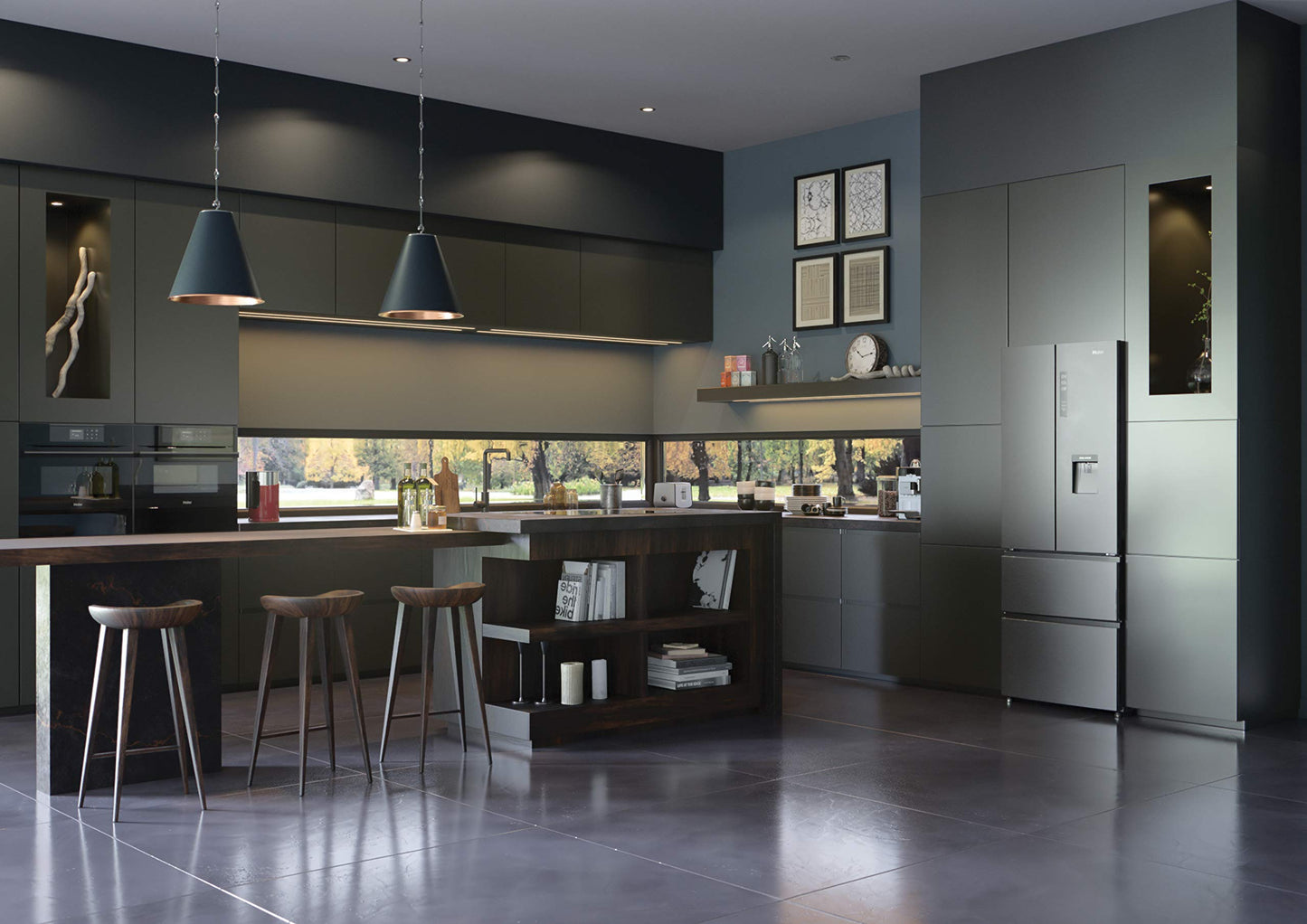 Haier French Door Kühl-Gefrierkombination 70 cm Breite I 402 L French Door Kühlschrank, freistehend I Doppeltür Kühlschrank mit Gefrierfach, No Frost I LED, Touch-Display I FD 70 SERIE 3 HFR3718ENMM