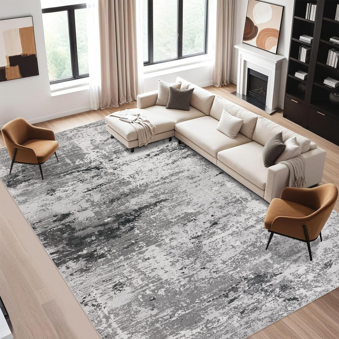 Cekene Washable Area Rugs for Living Room Large 160 x 230 cm Taupe Ultra Thin Bedroom Rugs Non-Slip Modern Abstract Floor Rug for Dining Room Kitchen Office