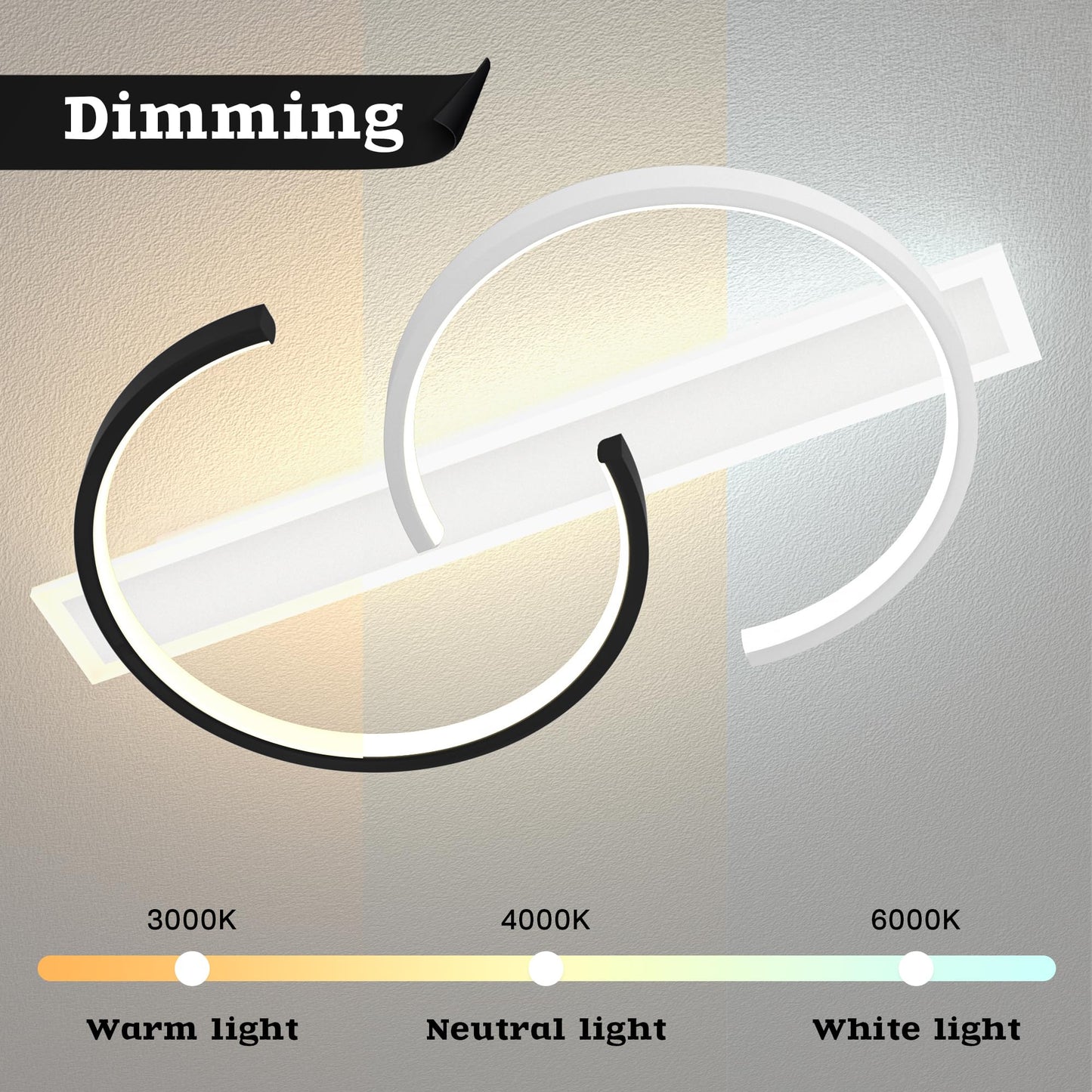 LUOLONG LED Deckenleuchte Dimmbar Deckenlampe Schwarz Wohnzimmerlampe 35W mit Fernbedienung 2-Ringen kreis Deckenleuchte Schlafzimmerlampe Arbeitzimmer Büro Modern Led deckenbeleuchtung-40cm Schwarz