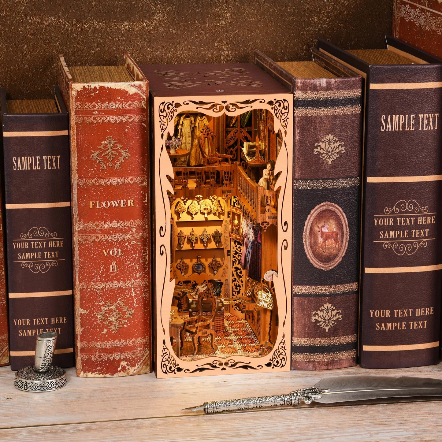 MiniCity Book Nook Kit, DIY Miniature Dollhouse Booknook Kit, 3D Wooden Puzzle Bookend Bookshelf Insert Decor for Teenagers and Adults (Library of Gods Max)