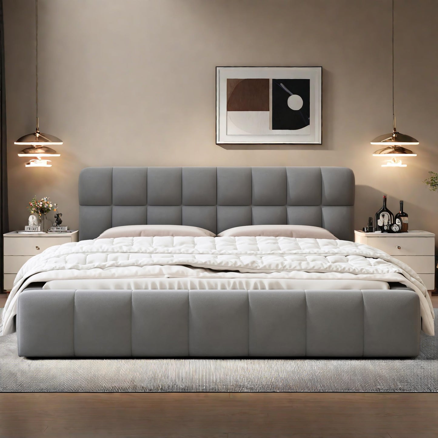 DULRLLY Bubble Bett Polsterbett 140x200 cm,Doppelbett mit Lattenrost, Jugendbett mit Gepolstertes Kopfteil, Gepolstertes Bett für Schlafzimmer und Gästezimmer,ohne Matratze, Leinenstoff (Weiß)