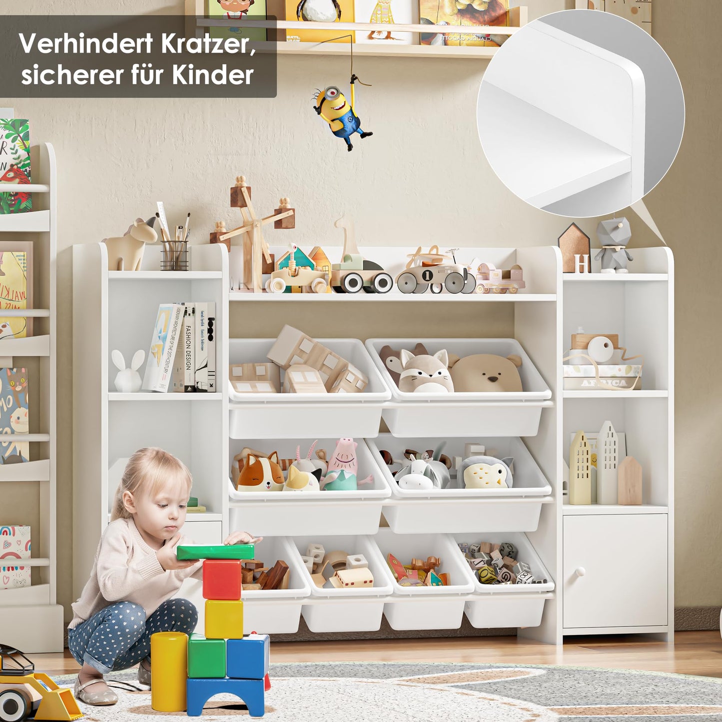 FOREHILL Kinderregal mit 8 Boxen Kinderschrank Holz Bücherregal für Kinder Aufbewahrungsbox Kinderzimmer Möbel mit Spielzeugkiste 138,8 x 94,3 x29,6 cm (rosa)