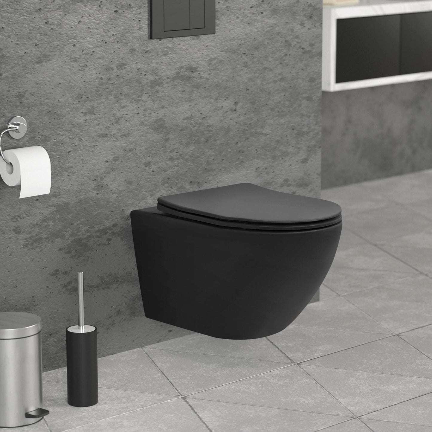 ECD Germany Rimless Wall-Mounted Toilet Ceramic White Matt with Nano Coating, Wall Toilet Long 52 cm, Removable Toilet Seat Made of Duroplast Soft Close Mechanism, Deep Washdown with Lotus Effect