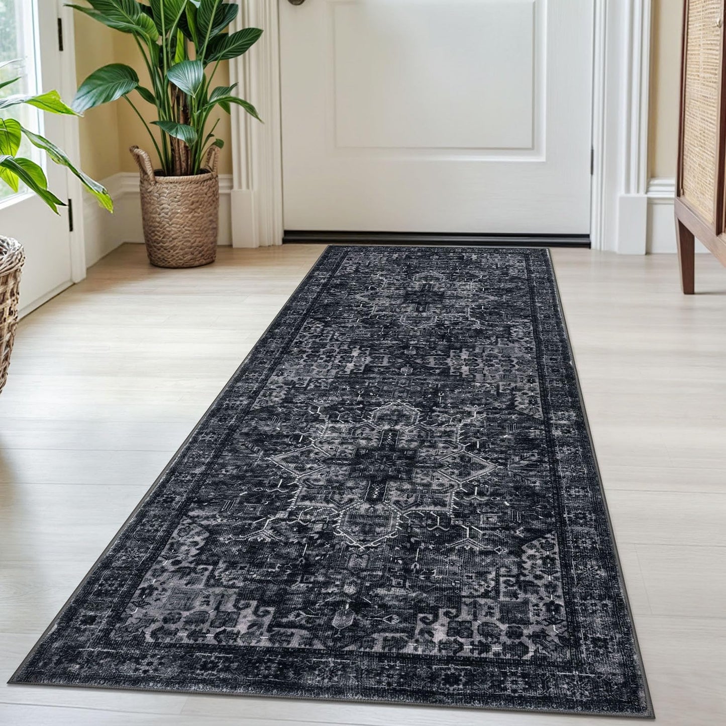 2x3 Blue Washable Rug for Entrance, Soft Traditional Area Rug, Non-Slip Printed Kitchen Rugs, Low-Pile Medallion Indoor Door Mat, Small Farmhouse Carpet for Entryway Kitchen Foyer Bedside