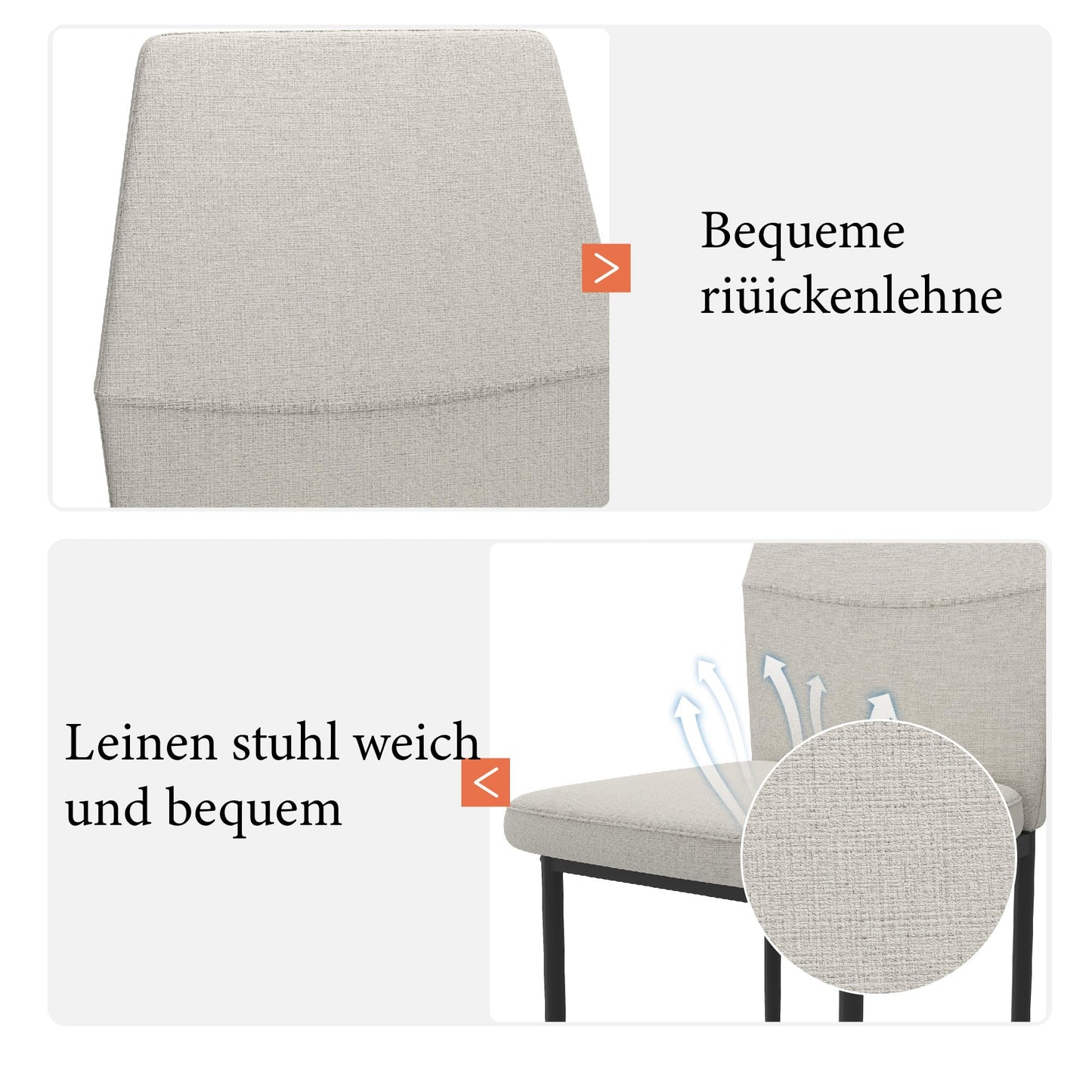 GOLDFAN Glas Esstisch Set 4 Stühle Rechteckiger Esstisch und Rückenlehne Esszimmerstuhl für Küche Wohnzimmer Büro, Grau