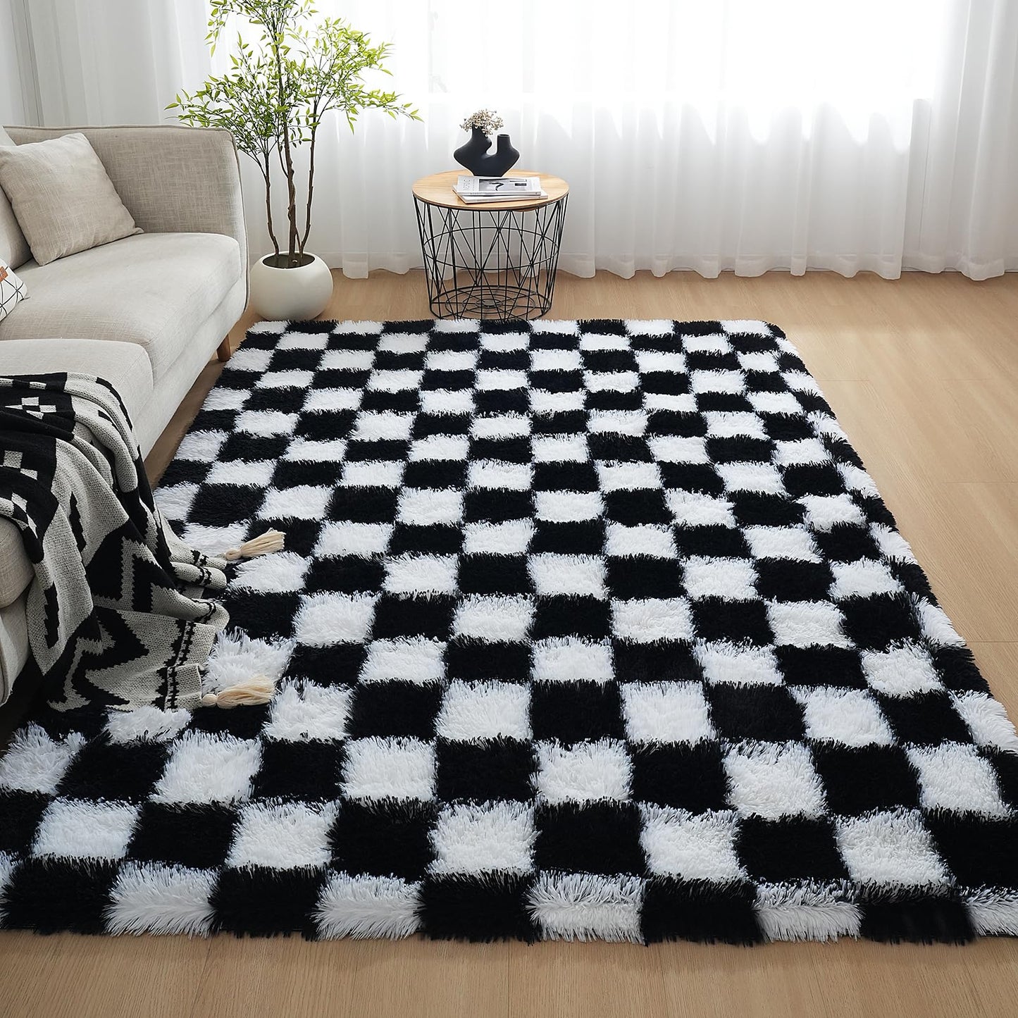 Shag Area Rugs for Bedroom Living Room,4X6 Ultra Soft Fluffy Area Rugs for Dorm, Indoor Carpet Nursery Rugs for Kids Room Home Decor,Tie-Dye Grey
