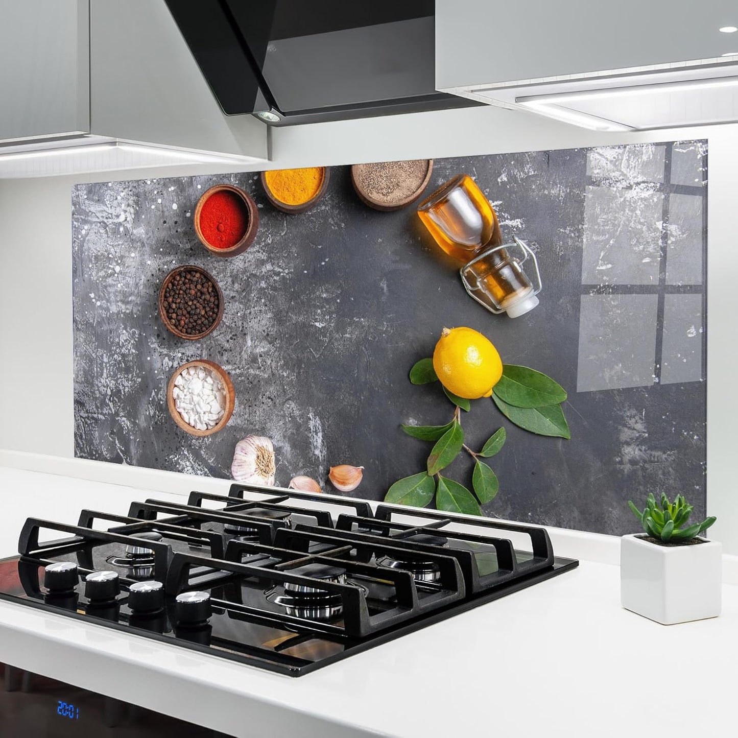 ARTHUB® Küchenrückwand aus Glas 50x70 cm, 5mm ESG | Spritzschutz, Glasplatte, Herdspritzschutz, Wandschutz für Herd, Hartglas, Lebensmittel, Gewürze, Heart Spice Powders