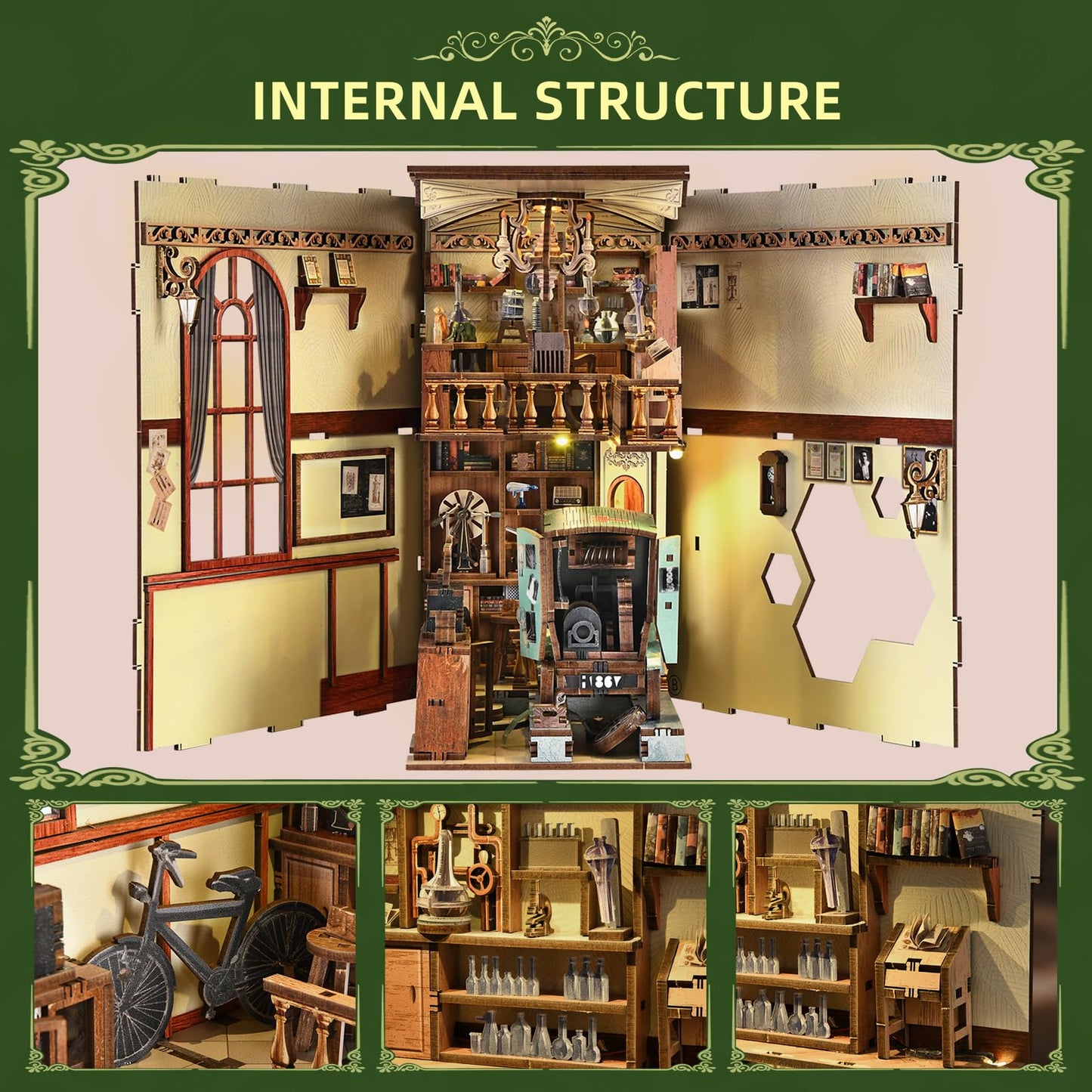 MiniCity Book Nook Kit, DIY Miniature Dollhouse Booknook Kit, 3D Wooden Puzzle Bookend Bookshelf Insert Decor for Teenagers and Adults (Library of Gods Max)